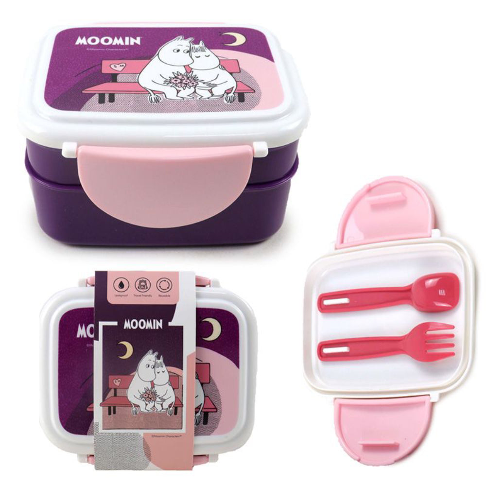 Wielowarstwowe pudełko śniadaniowe Bento Clip Lock z łyżką i widelcem Moomin Puckator
