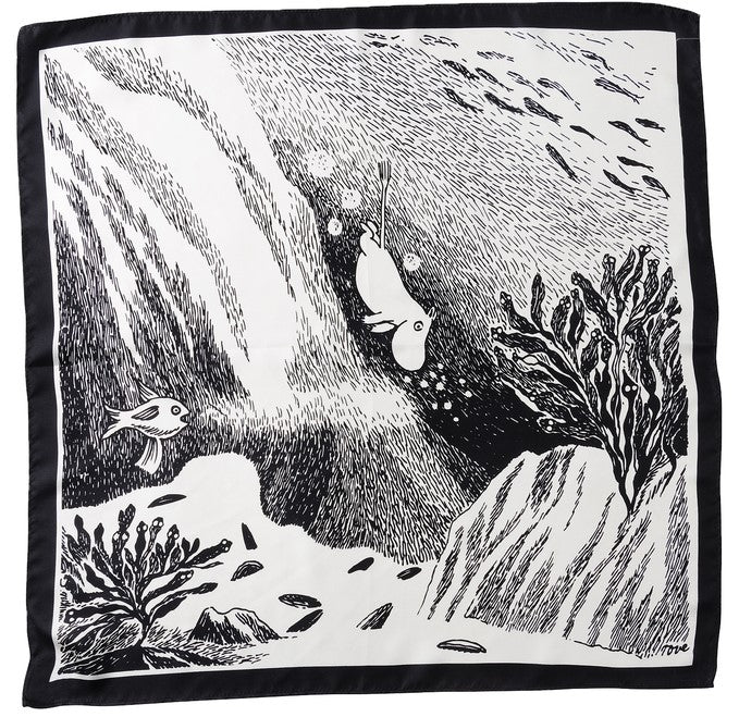 Jedwabna chusteczka (czarno-biała) 53 x 53 cm Muminki Lasessor