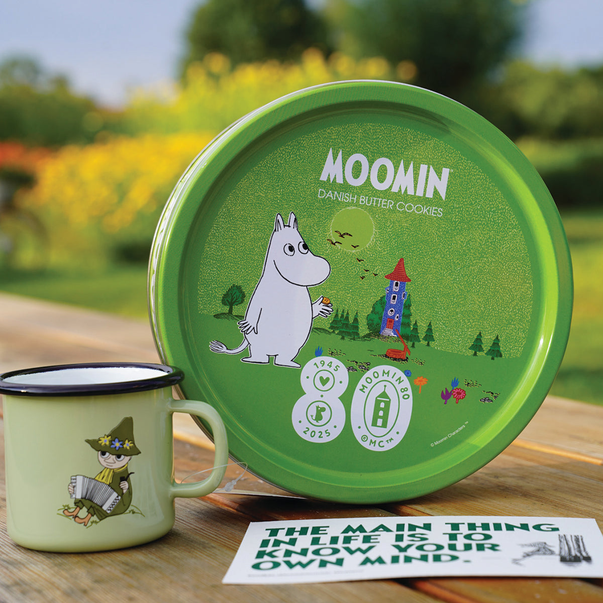 Zestaw 3-el. kubek emaliowany 250ml Włóczykij Muurla + ciastka maślane w puszce 340g House of Denmark + pocztówka Putinki