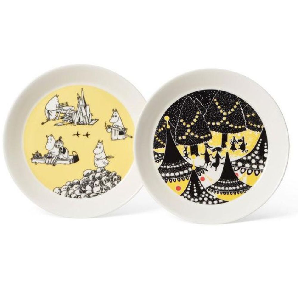 Talerze z edycji kolekcjonerskiej Muminki 2-pak: Żółty i Hurra - Moomin Arabia Finland