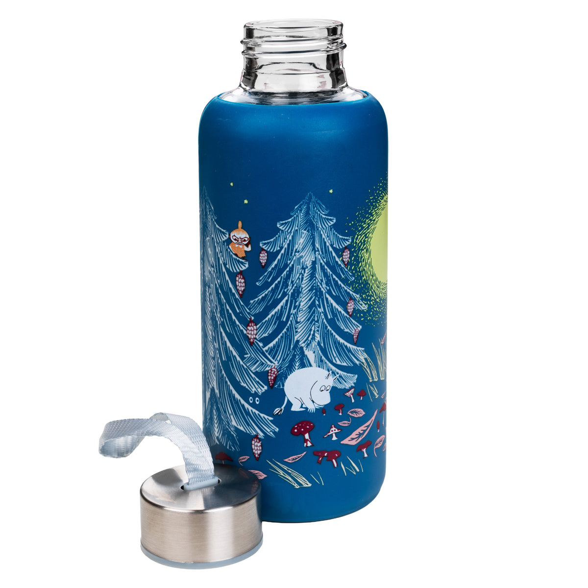 Szklana butelka 450ml Muminki w lesie (niebieski) Martinex