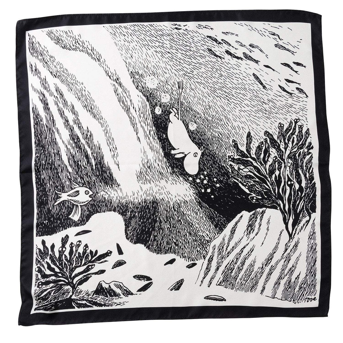 Jedwabna poszetka (czarno-biała) 32 x 32 cm Muminki Lasessor