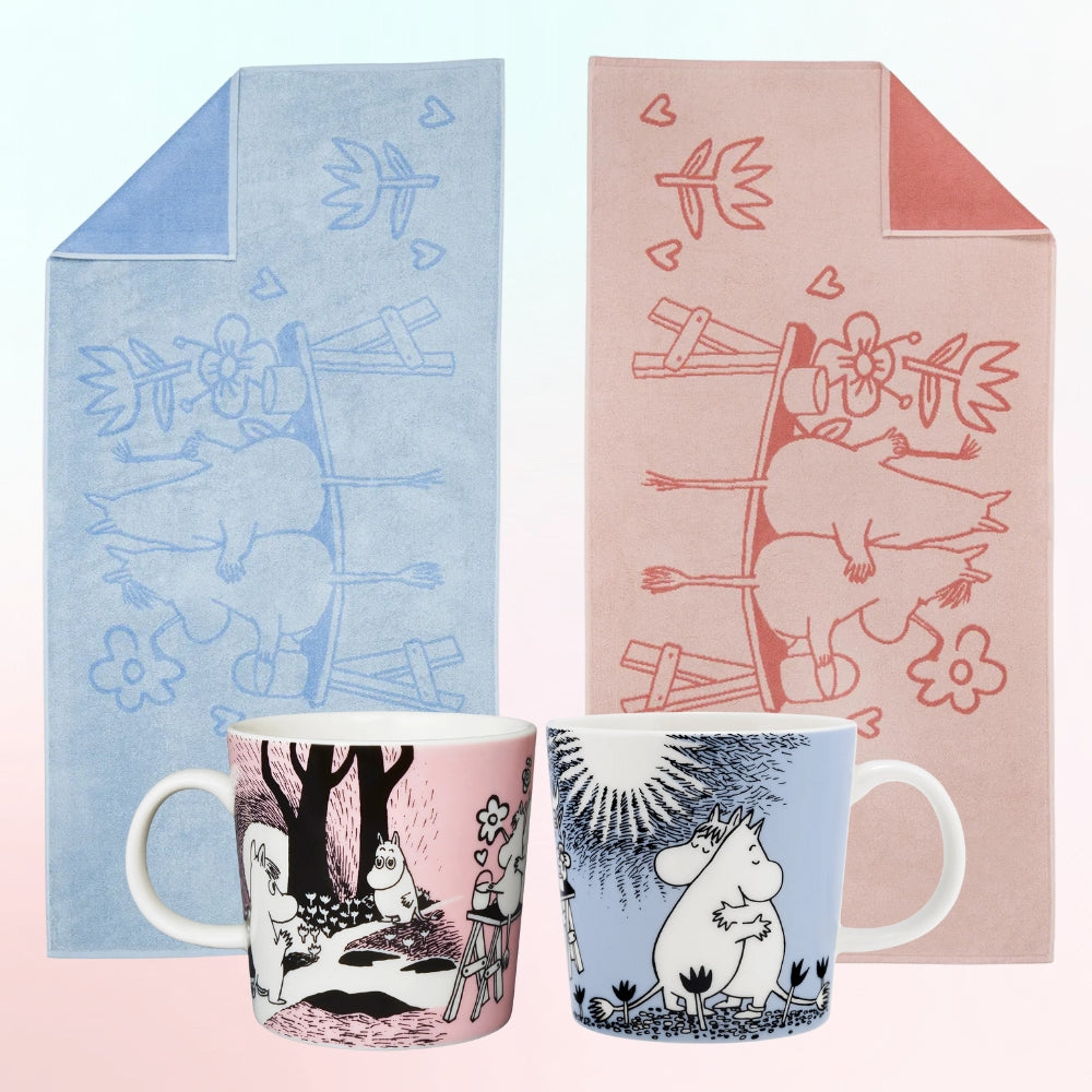 Zestaw ręczników 70x140cm i kubków 300ml Muminki Love - Moomin Arabia